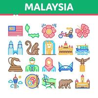 Malaysia National Collection Icons Set Vector