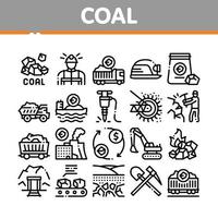 Coal Mining Equipment Collection Icons Set Vector