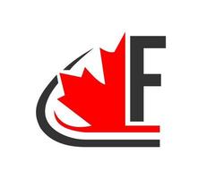 Canadian Red Maple leaf with F letter Concept. Maple leaf logo design vector