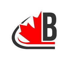 hoja de arce rojo canadiense con concepto de letra b. diseño de logotipo de hoja de arce vector
