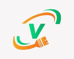 diseño de logotipo de pintura de casa letra v vector