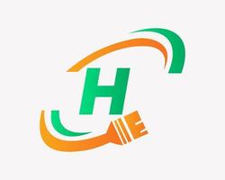 Letter H House Painting Logo Design vector