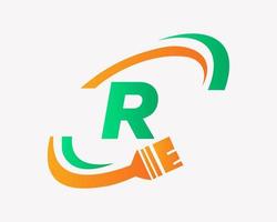 Letter R House Painting Logo Design vector