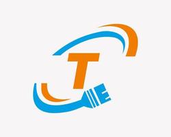 Letter T House Painting Logo Design vector