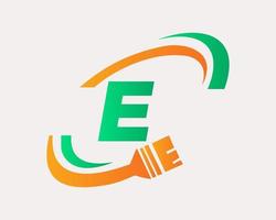 Letter E House Painting Logo Design vector