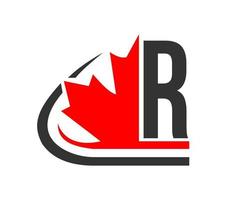 hoja de arce rojo canadiense con concepto de letra r. diseño de logotipo de hoja de arce vector