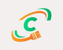 Letter C House Painting Logo Design vector
