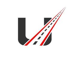 Transport Logo With U Letter Concept. Road Logo Design Template vector