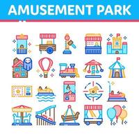 Amusement Park And Attraction Icons Set Vector