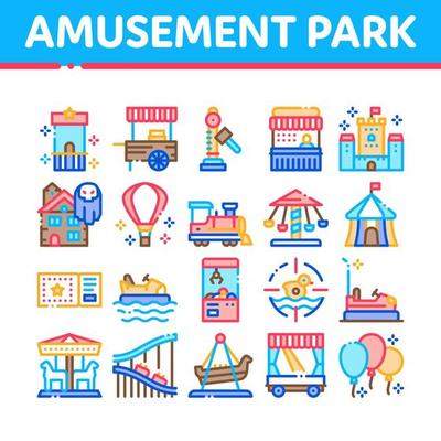 Amusement Park And Attraction Icons Set Vector