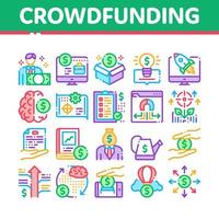 conjunto de iconos de colección de negocios de crowdfunding vector