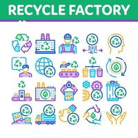 reciclar fábrica ecología industria iconos establecer vector