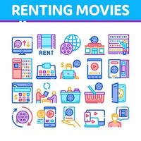 Renting Movies Service Collection Icons Set Vector