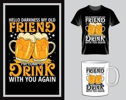 Hello darkness my friend St. Patrick's Day t shirt and mug design vector