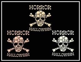 Halloween skull vector set made with pearl and diamond rhinestone