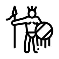 Aztec with Spear and Shield Outline Illustration vector