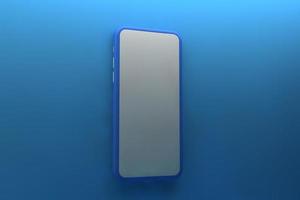 Smartphone with blank screen on blue background. 3D rendering. photo