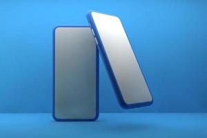 Smartphone with blank screen on blue background. 3D rendering. photo