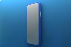Smartphone with blank screen on blue background. 3D rendering. photo