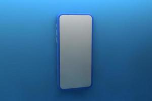 Smartphone with blank screen on blue background. 3D rendering. photo