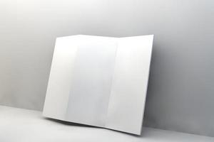 plantilla de folleto tríptico en blanco para maqueta y diseño de presentación. Ilustración de procesamiento 3d. foto