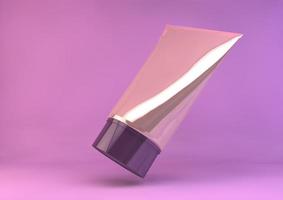 tubo de crema cosmética sobre un fondo rosa. representación 3d foto