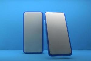 smartphone con pantalla en blanco sobre fondo azul. representación 3d foto