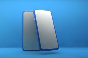 Smartphone with blank screen on blue background. 3D rendering. photo