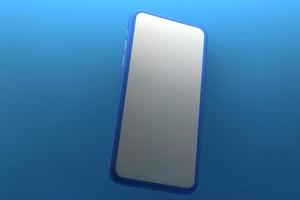 Smartphone with blank screen on blue background. 3D rendering. photo