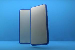 Smartphone with blank screen on blue background. 3D rendering. photo