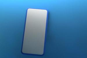 Smartphone with blank screen on blue background. 3D rendering. photo