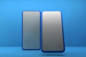 Smartphone with blank screen on blue background. 3D rendering. photo