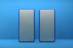 Smartphone with blank screen on blue background. 3D rendering. photo