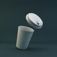 Set of realistic blank mock up paper cups with plastic lid. Coffee to go, take out mug. 3D render illustration. photo