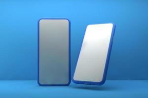 Smartphone with blank screen on blue background. 3D rendering. photo