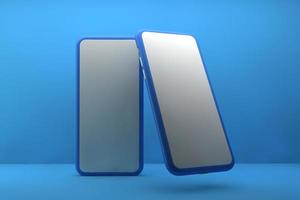 Smartphone with blank screen on blue background. 3D rendering. photo