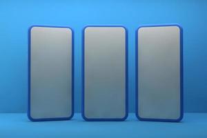 Smartphones with blank screens on blue background. 3D rendering. photo