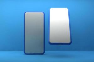 Smartphone with blank screen on blue background. 3D rendering. photo