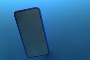 Smartphone with blank screen on blue background. 3D rendering. photo