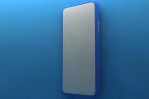 Smartphone with blank screen on blue background. 3D rendering. photo