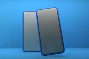 Smartphone with blank screen on blue background. 3D rendering. photo