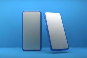 Smartphone with blank screen on blue background. 3D rendering. photo