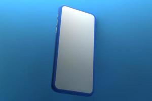 Smartphone with blank screen on blue background. 3D rendering. photo