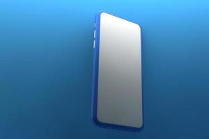 Smartphone with blank screen on blue background. 3D rendering. photo