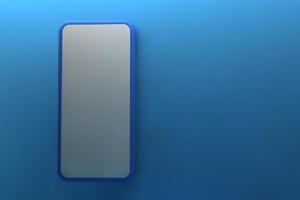 Smartphone with blank screen on blue background. 3D rendering. photo