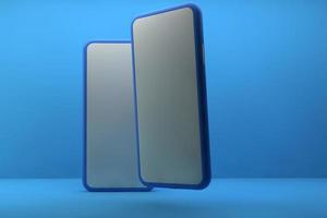 Smartphone with blank screen on blue background. 3D rendering. photo