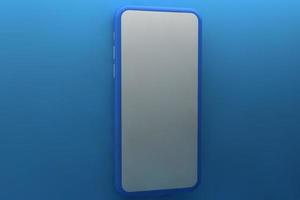 Smartphone with blank screen on blue background. 3D rendering. photo