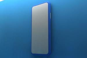 Smartphone with blank screen on blue background. 3D rendering. photo