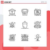 Modern Set of 9 Outlines Pictograph of fresh acorn pay wedding bell love Editable Vector Design Elements