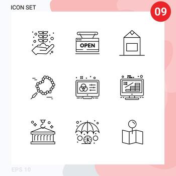 9 User Interface Outline Pack of modern Signs and Symbols of color scheme creative online praying bead Editable Vector Design Elements